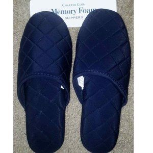 BUNDLE KEEP ONE POSH ONE" WOMEN'S QUILTED CLOSED TOE SLIDE SLIPPERS NAVY
